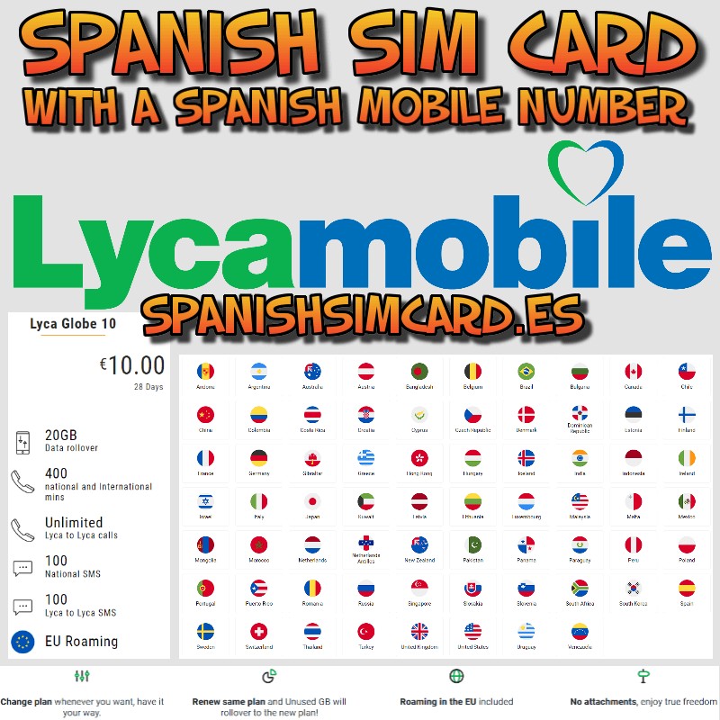 GLOBE 10 SPANISCHE SIM-KARTE SPANIEN LYCAMOBILE