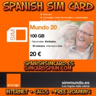 ORANGE ESPAÑA TU MUNDO MINI TARJETA SIM PREPAGO ESPAÑOLA 25 GB INTERNET +  400' LLAMADAS INTERNACIONALES (ROAMING GRATIS) 